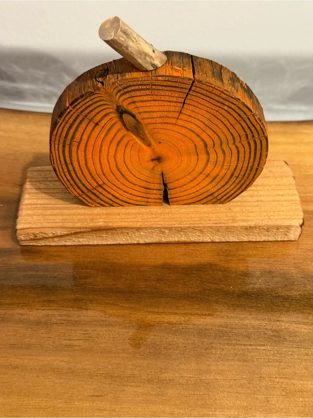 Orange and Black Hand-Painted Wood Pumpkin